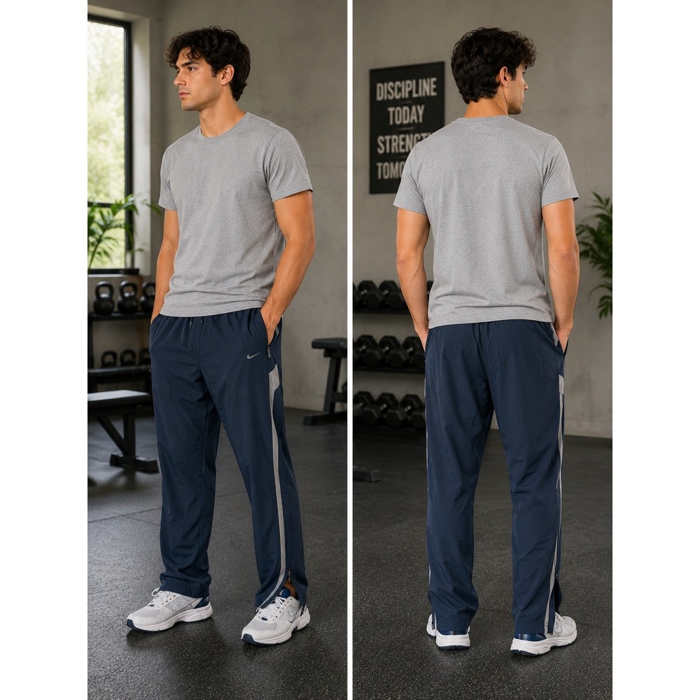 Nike Track Pants XL Navy White Piping Mesh Lined Athletic Joggers Ankle Zip Y2K